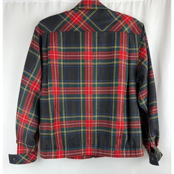 George Masket LTD Vintage Wool Plaid Jacket Full Zip Snap Button Pockets Jacket‎ - Picture 5 of 6